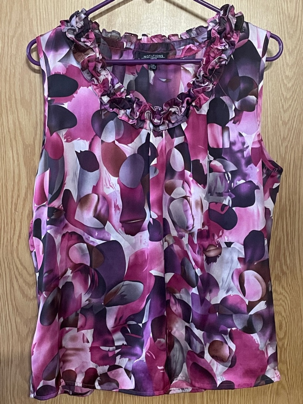 Notations Pink and Purple Ruffle-Neck Sleeveless Camisole
